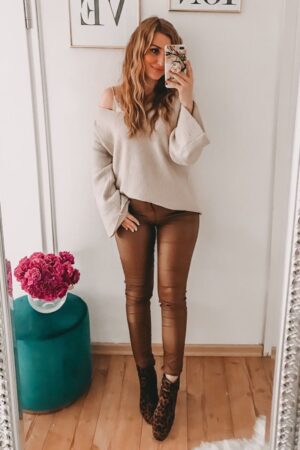 Manel | Leggings - Pleather Brown