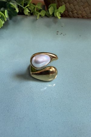Manel | Stainless Steel Ring - Pearl Teardrop