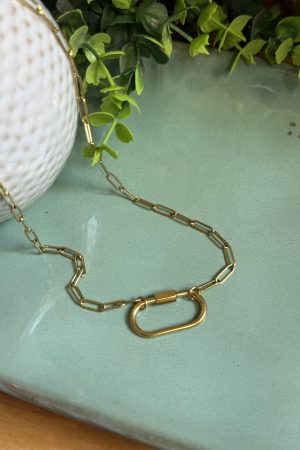 Manel | Stainless Steel Necklace - Carabiner Clasp (Gold)