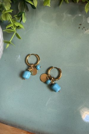 Manel | Stainless Steel Huggie - Turquoise