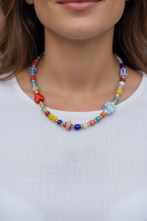 Manel | Necklace - Hand Painted Beaded Heart