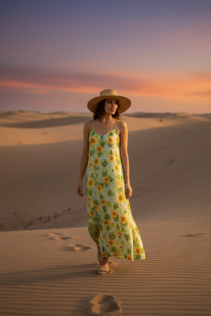 Manel | Dress - Criss Cross Green Sunflower