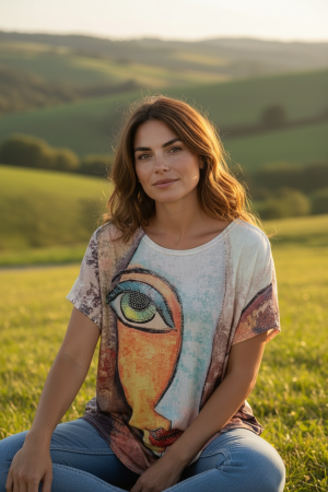 Manel | Top - Abstract Face (Turquoise)