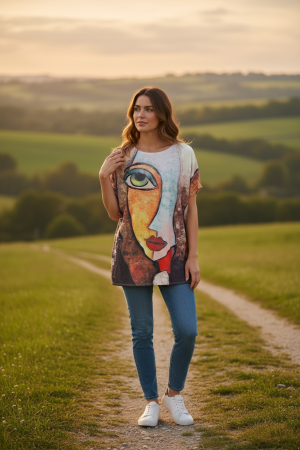 Manel | Top - Abstract Face (Brown)