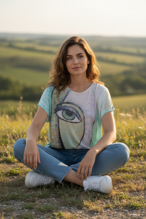 Manel | Top - Abstract Face (Brown)