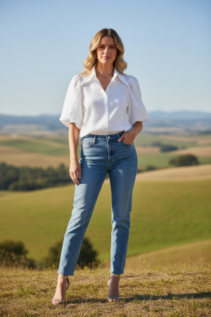 Manel | Top - Puff Sleeve Collar (White)