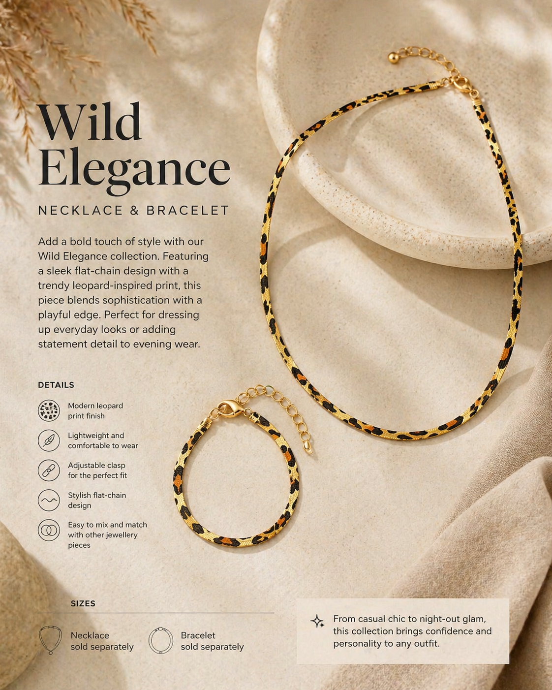 Manel | Stainless Steel Necklace & Bracelet - Wild Herringbone - Image 3