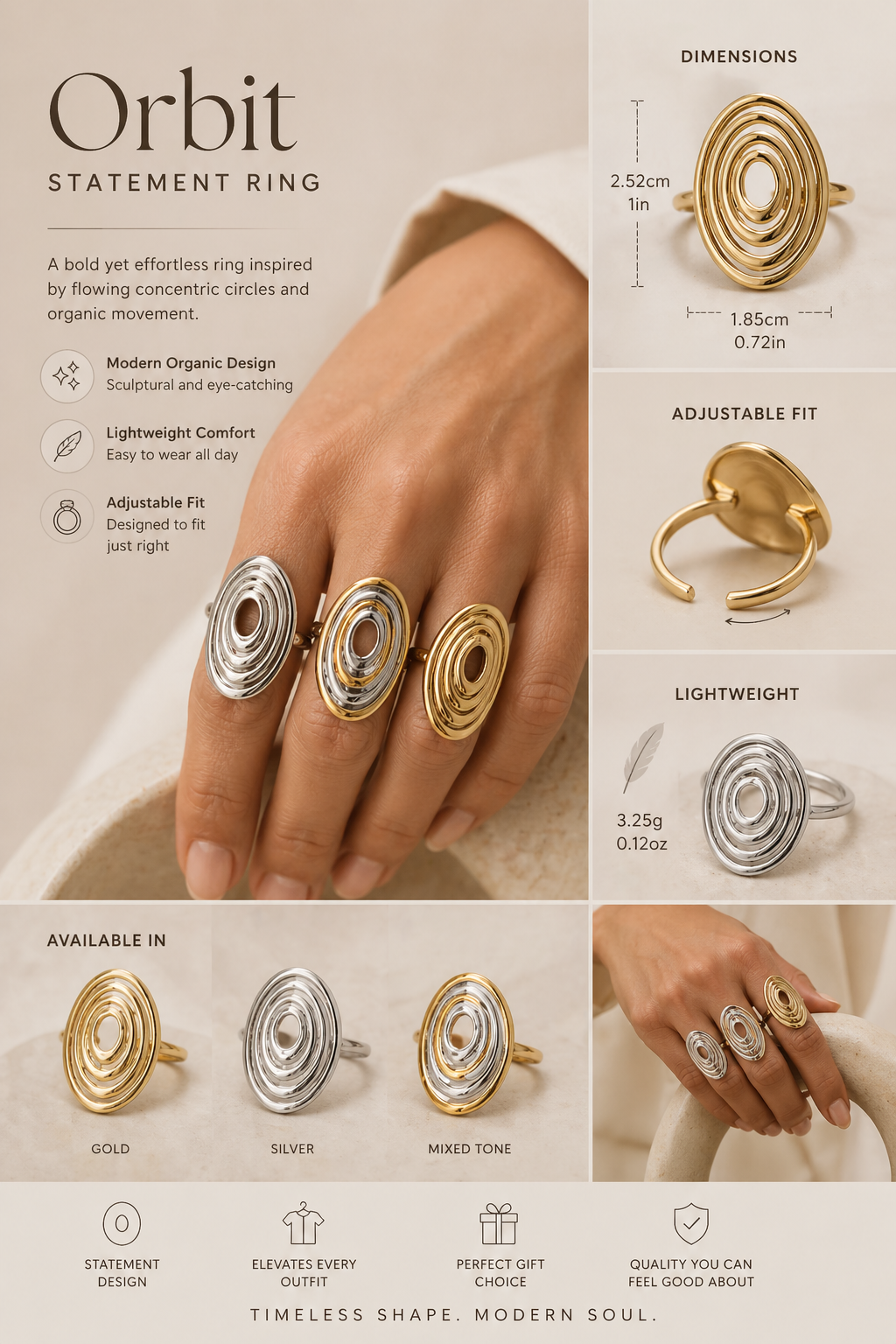 Manel | Stainless Steel Ring - Orbit Statement - Image 2
