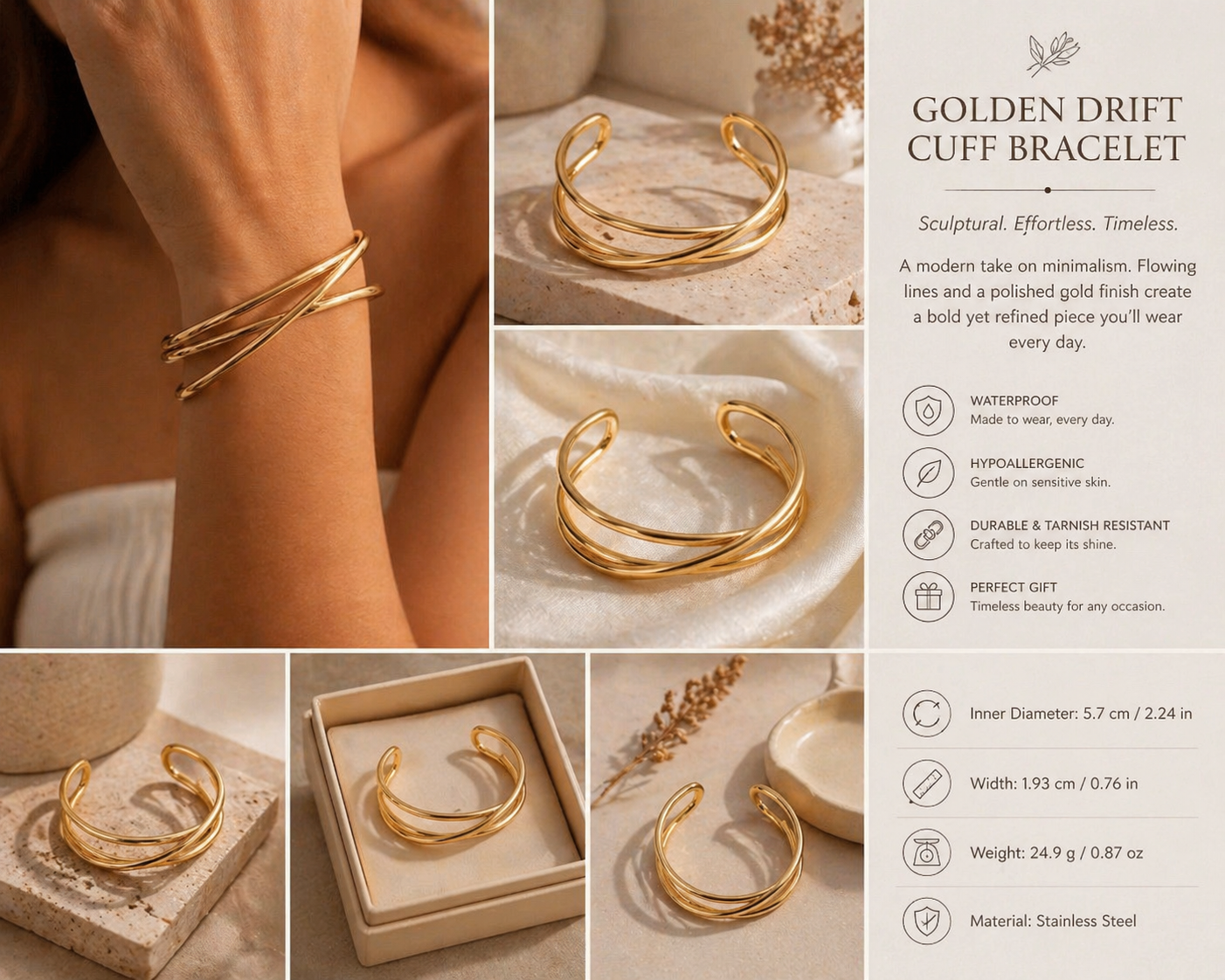 Manel | Stainless Steel Bracelet - Drift Cuff - Image 2