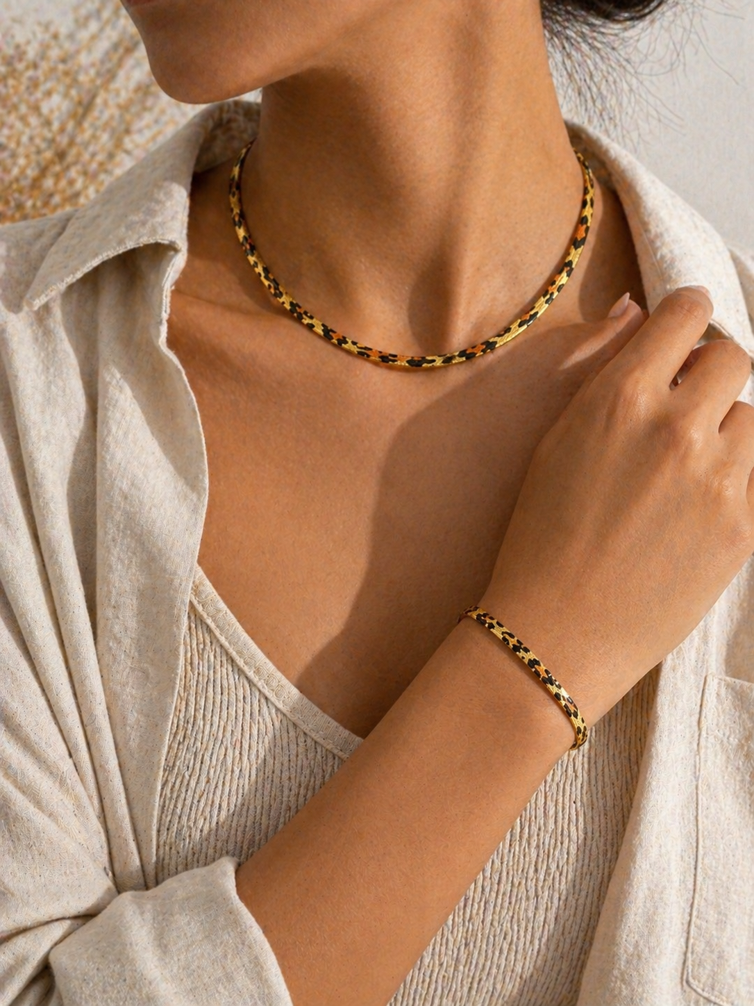 Manel | Stainless Steel Necklace & Bracelet - Wild Herringbone - Image 2