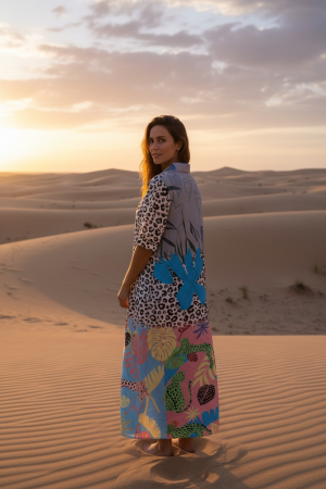 Manel | Dress - Rainbow Patron Leopard (Blue)