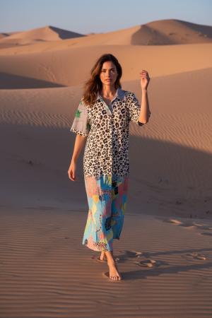 Manel | Dress - Rainbow Patron Leopard (Blue)