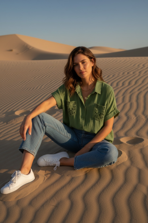 Manel | Shirt - Lace Pocket (Olive)