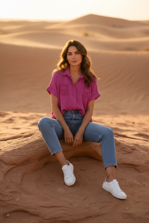 Manel | Shirt - Lace Pocket (Pink)