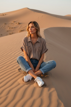 Manel | Shirt - Lace Pocket (Brown)