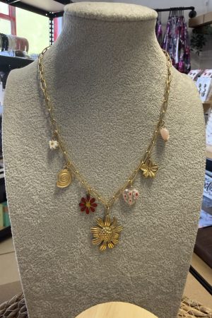 Manel | Stainless Steel Necklace - Red Flower