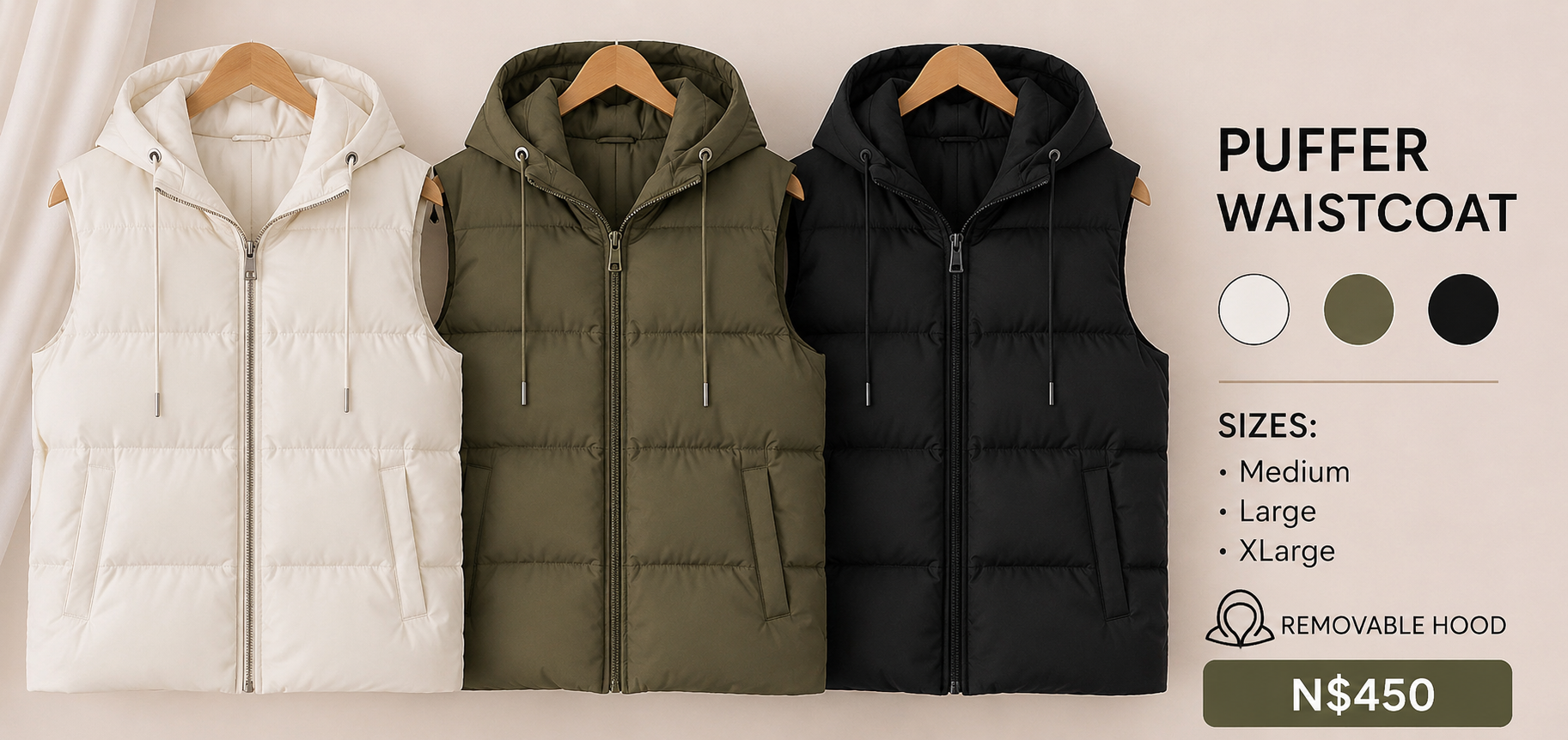 Manel | Jacket - Sleeveless Puffer (Beige) - Image 3