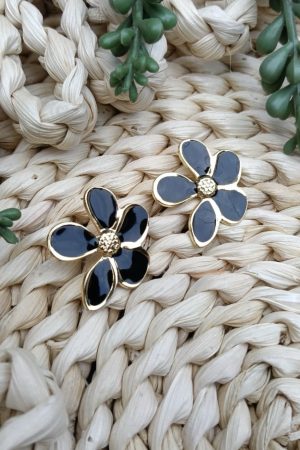 Manel | Stainless Steel Stud - Black Flower