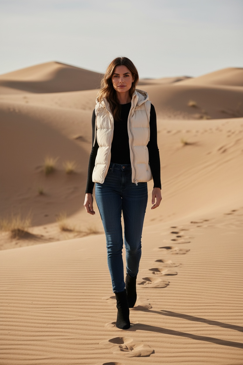 Manel | Jacket - Sleeveless Puffer (Beige)
