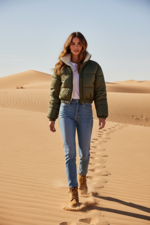 Manel | Jacket - Cropped Puffer (Olive Green)