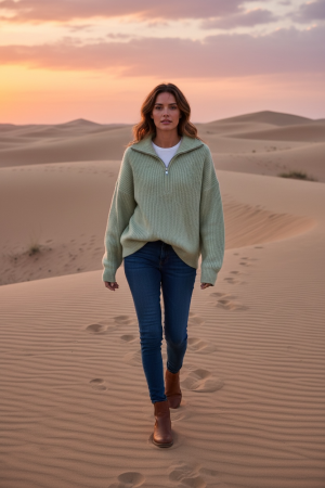 Manel | Knit - Half Zip (Light Green)