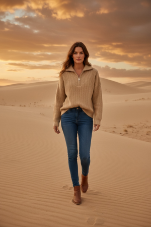 Manel | Knit - Half Zip (Khaki)