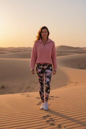 Manel | Leggings - Pink Flower (Fleece Lined)