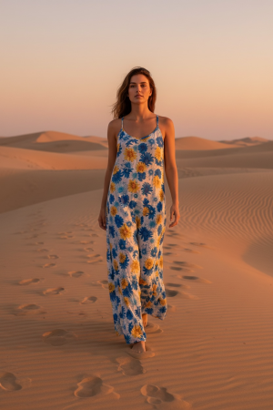 Manel | Dress - Criss Cross Blue Sunflowers