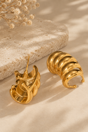 Manel | SS Stud Earring - Rounded Striped