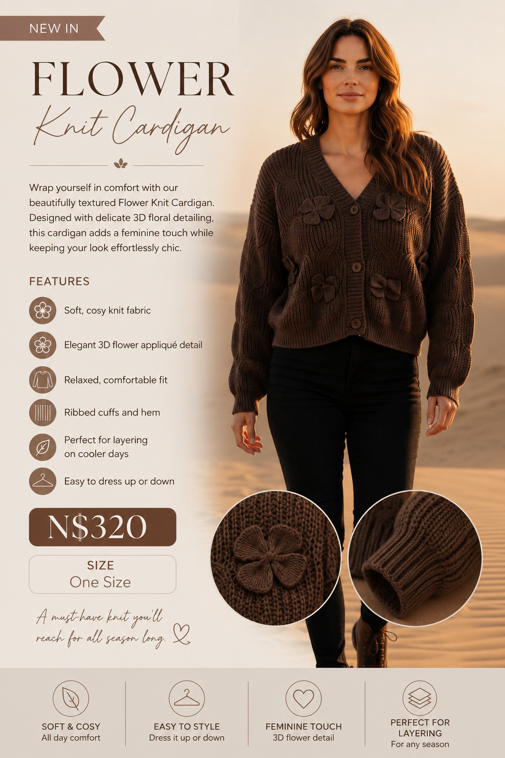 Manel | Cardigan - Brown Flower - Image 3