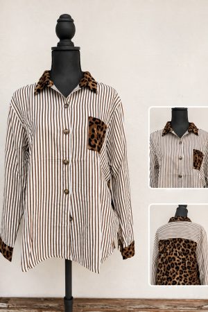 Manel | Shirt - Stripe Leopard Brown
