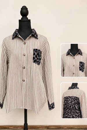 Manel | Shirt - Stripe Leopard Sand