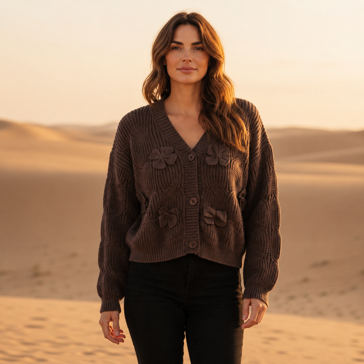 Manel | Cardigan - Brown Flower