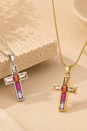 Manel | SS Necklace - Gemstone Cross