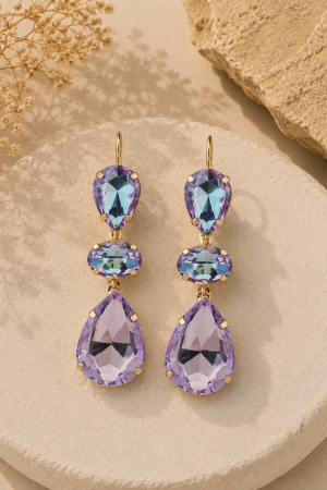 Manel | Hook Earrings - Purple Crystal Dangler