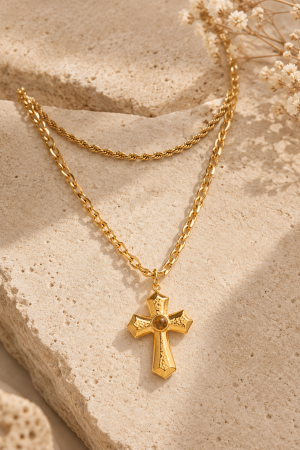 Manel | SS Necklace - Stacker Cross
