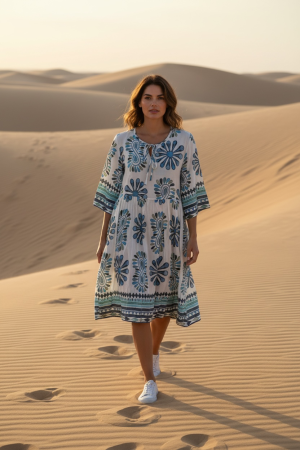 Manel | Dress - Floral Aztec (Blue)