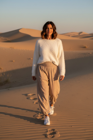 Manel | Pants - Beige Loose Fit