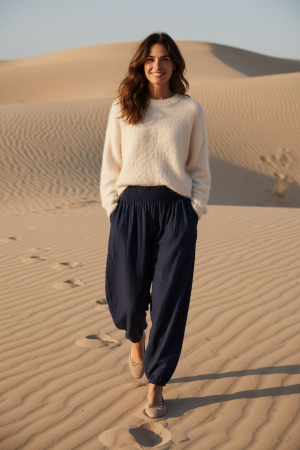 Manel | Pants - Navy Loose Fit
