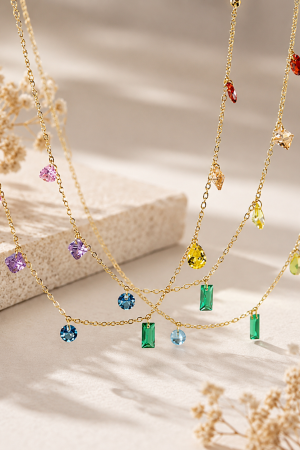 Manel | SS Necklace - Mixed Color Gemstones