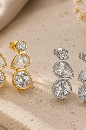 Manel | SS Stud Earring - Teardrop Waterfall