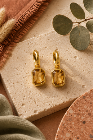 Manel | SS Huggie Earring - Yellow Stons