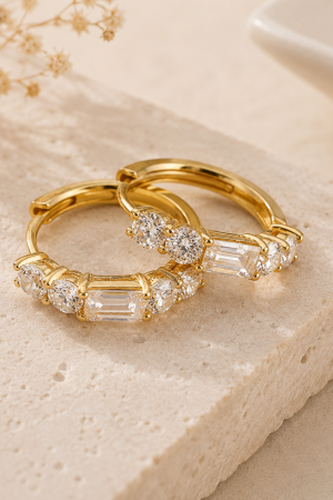 Manel | SS Huggie Earring - Rectangular Stones