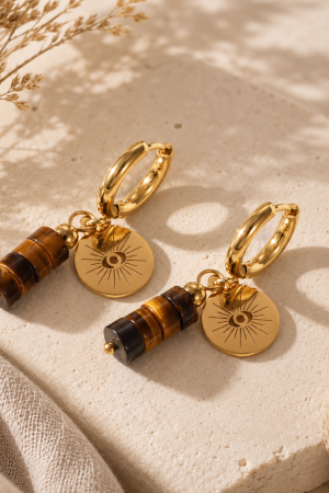 Manel | SS Huggie Earring - Stone Tiger Eye